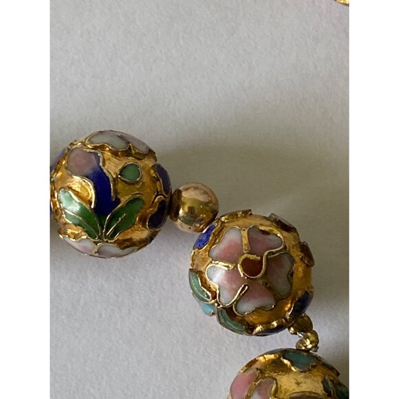 Vintage Hand-Painted Cloisonné Beaded Necklace With Gold Accents - Floral Design - Picture 4 of 7